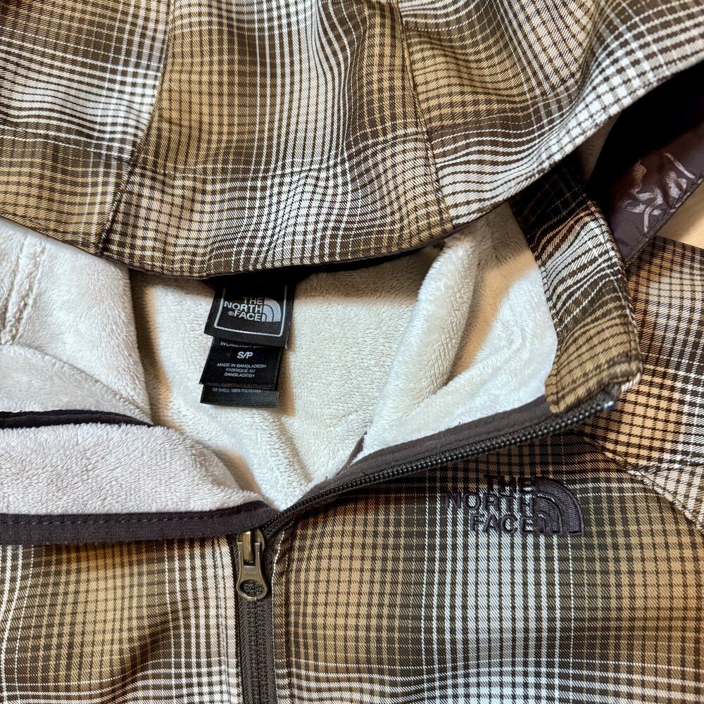 The North Face Womens Apex ClimateBlock Plaid Hooded Jacket Brown Tan Softshell - Picture 7 of 7